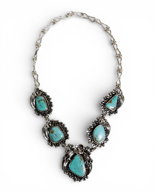 Southwestern Turquoise Necklace with Detailed Sterling Silver 925