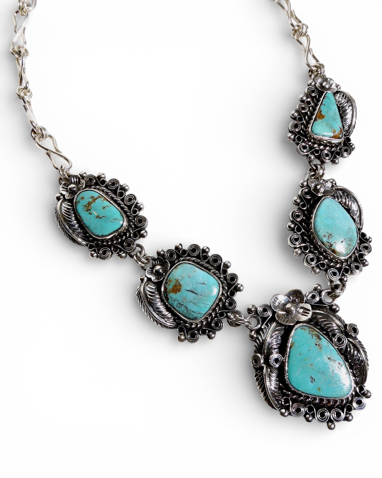 Southwestern Turquoise Necklace with Detailed Sterling Silver 925
