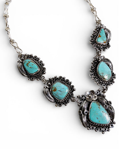 Southwestern Turquoise Necklace with Detailed Sterling Silver 925