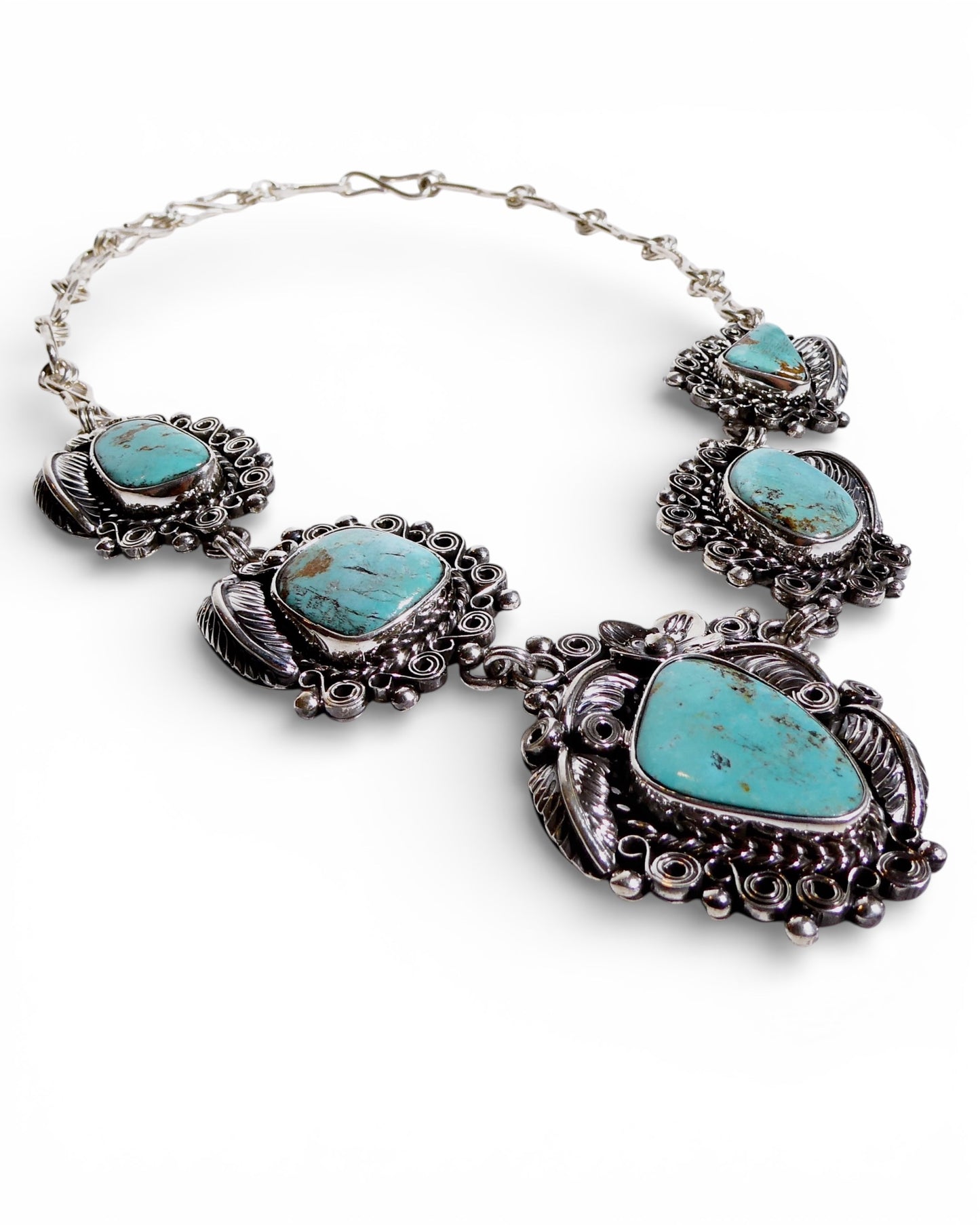 Southwestern Turquoise Necklace with Detailed Sterling Silver 925