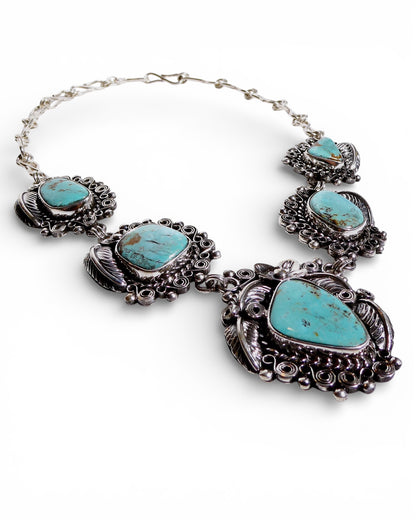 Southwestern Turquoise Necklace with Detailed Sterling Silver 925
