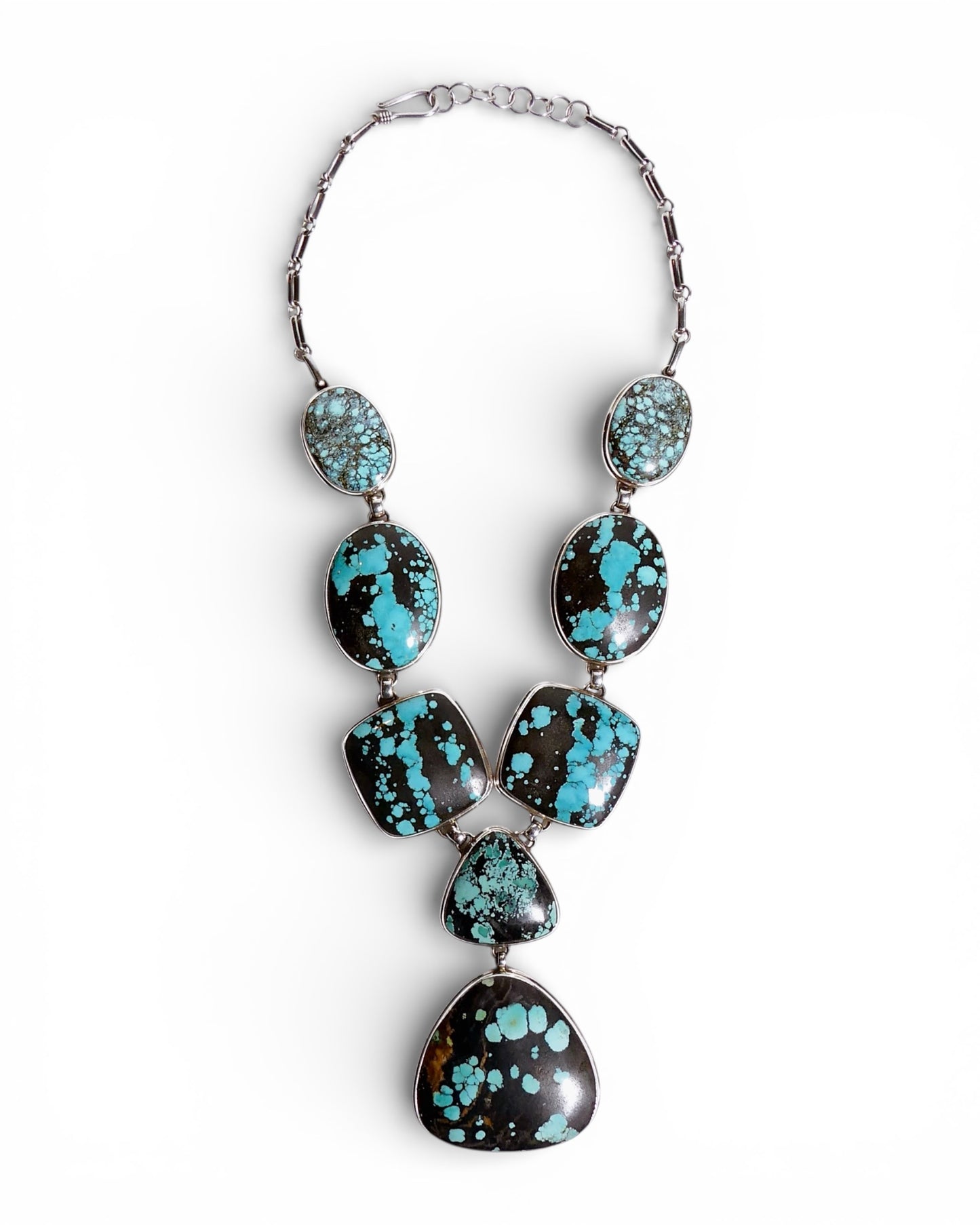 Black Matrix Turquoise and Sterling Silver 925 Bib Necklace