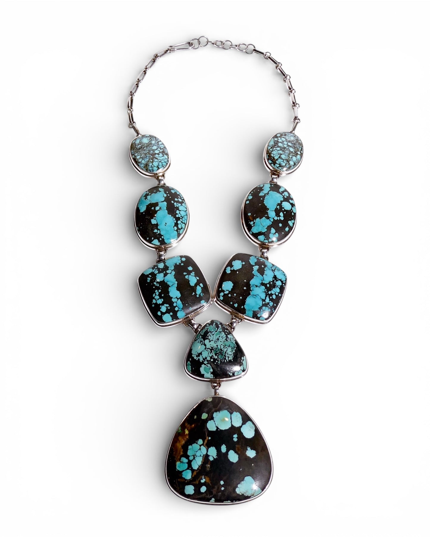 Black Matrix Turquoise and Sterling Silver 925 Bib Necklace