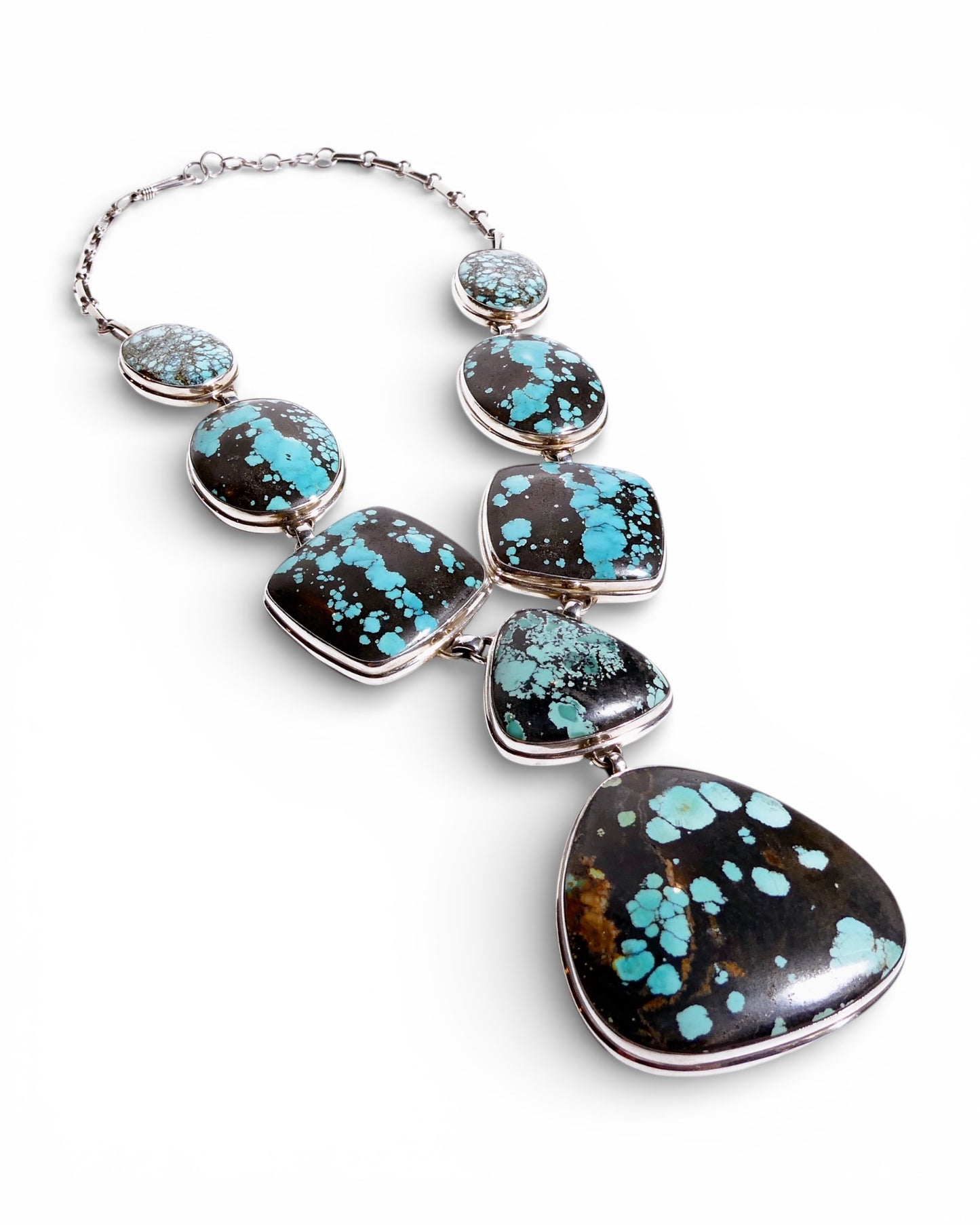Black Matrix Turquoise and Sterling Silver 925 Bib Necklace