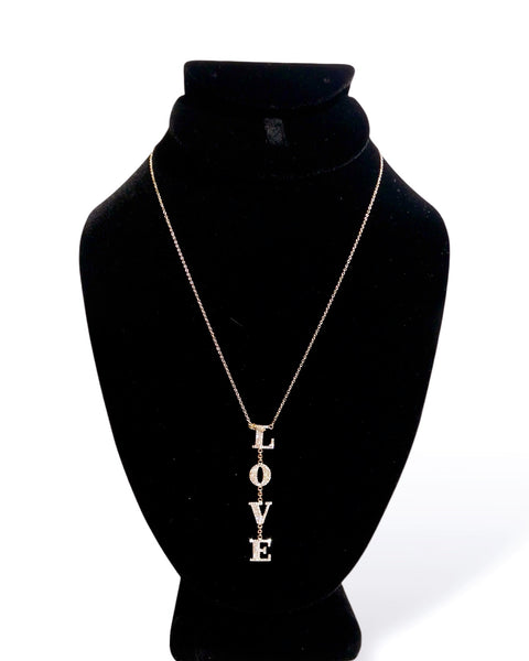 NEW 14K Gold & Diamond Vertical Hanging Love Necklace