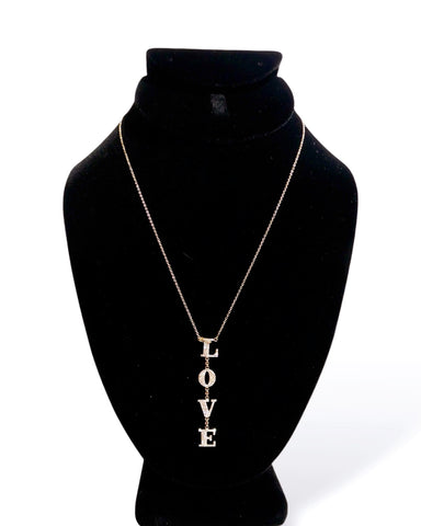 NEW 14K Gold & Diamond Vertical Hanging Love Necklace