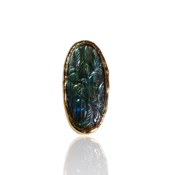 NEW Floral Etched Labradorite Ring