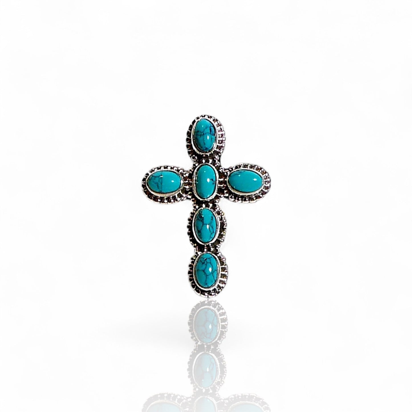 Turquoise and Sterling Silver 925 Cross Ring