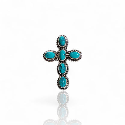 Turquoise and Sterling Silver 925 Cross Ring