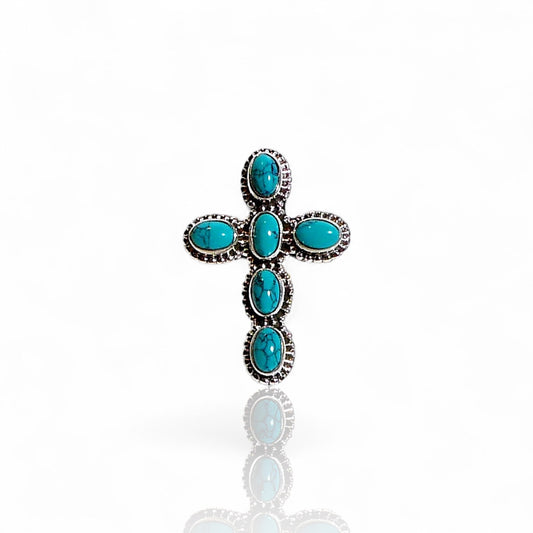 Turquoise and Sterling Silver 925 Cross Ring