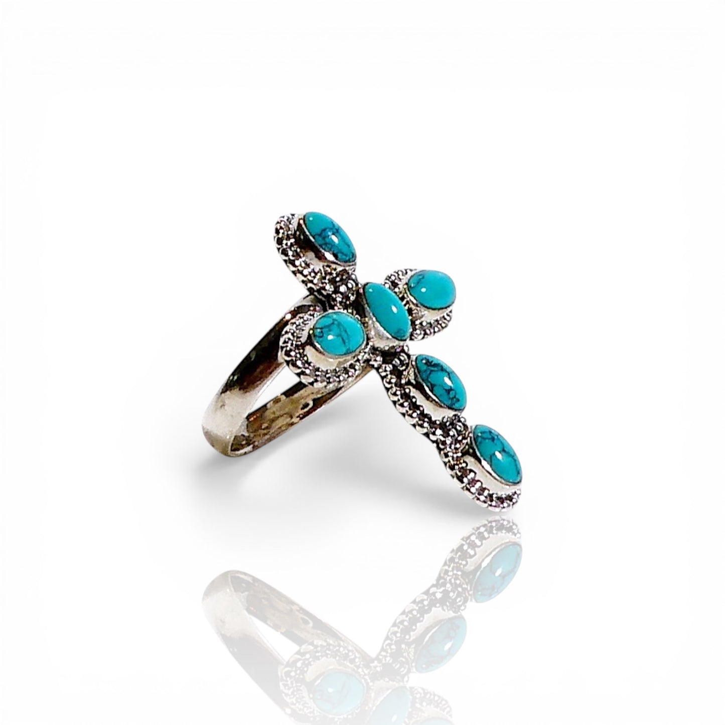 Turquoise and Sterling Silver 925 Cross Ring