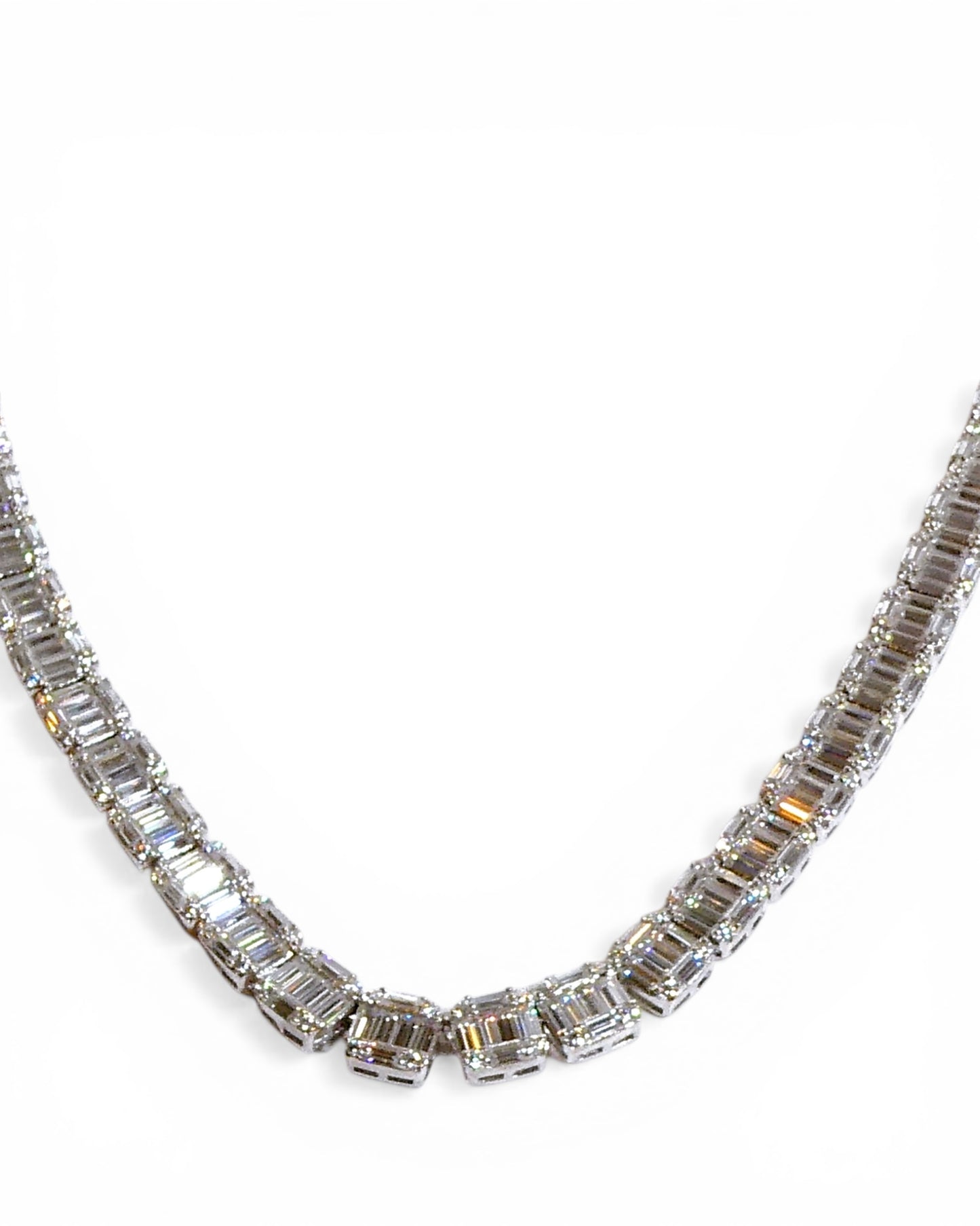 Baguette-Cut Moissanite Tennis Necklace 925 Sterling Silver
