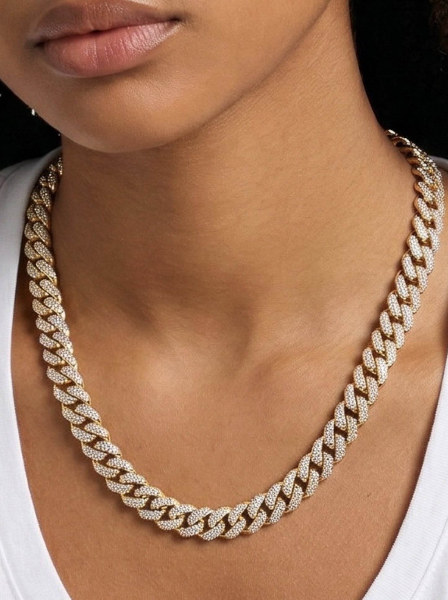 Gold Pavé Crystal Cuban Chain Necklace