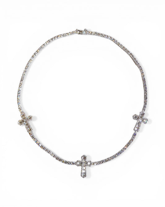 Moissanite Cross Tennis Chain Necklace