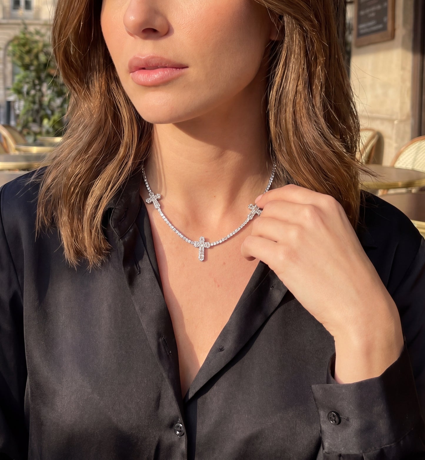 Moissanite Cross Tennis Chain Necklace