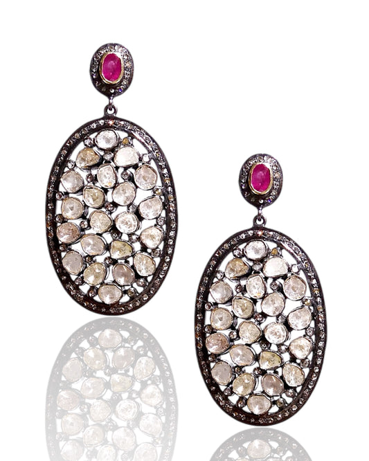NEW Sliced Diamond Earrings with  Ruby Studs SOLD OUT