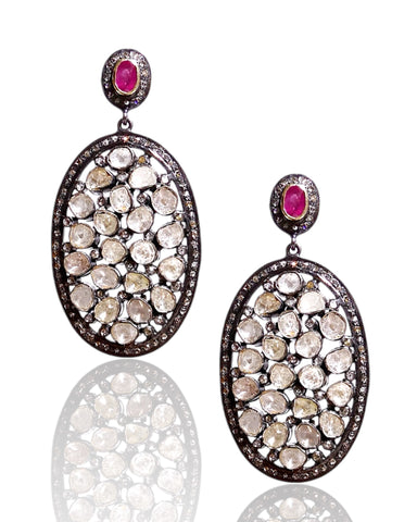 NEW Sliced Diamond Earrings with  Ruby Studs