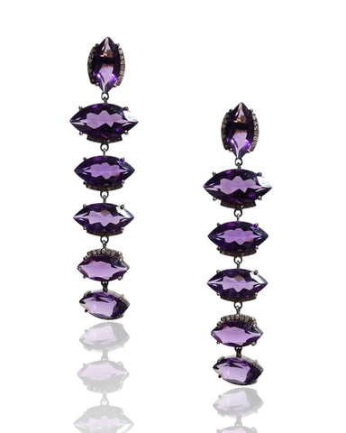 NEW Long Amethyst and Black Diamond Drop Earrings