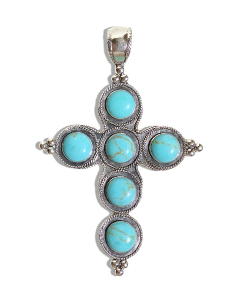 NEW Large Sterling Silver and Turquoise Cross Pendant