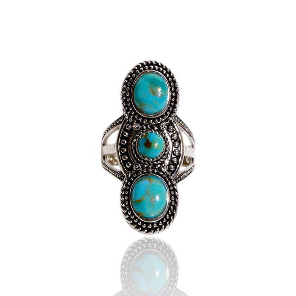 NEW Natural Turquoise Three Stone Ring