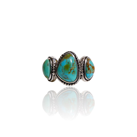 NEW Three Stone Natural Turquoise Sterling Silver Ring