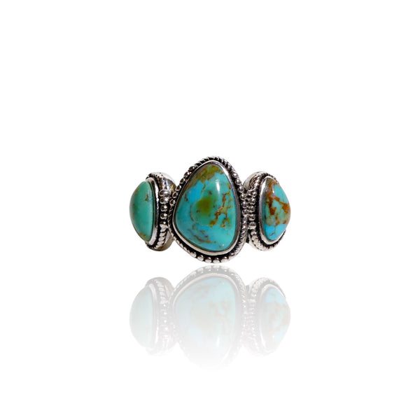 NEW Three Stone Natural Turquoise Sterling Silver Ring