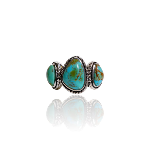 NEW Three Stone Natural Turquoise Sterling Silver Ring