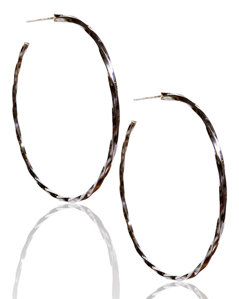 NEW Large Twisted Sterling Silver Hoop Earrings