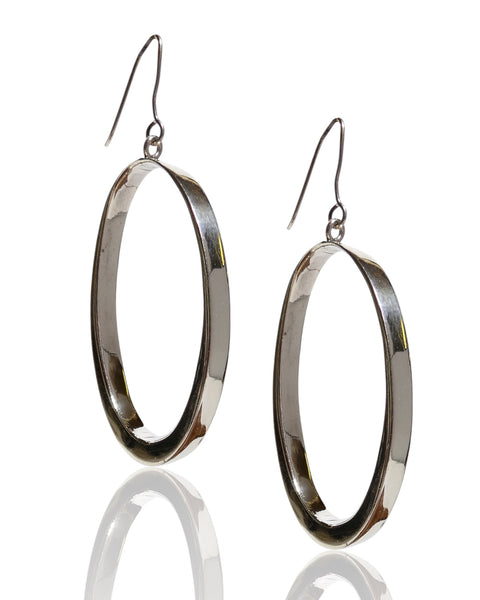 NEW Oval Sterling Silver Dangle Hoop Earrings