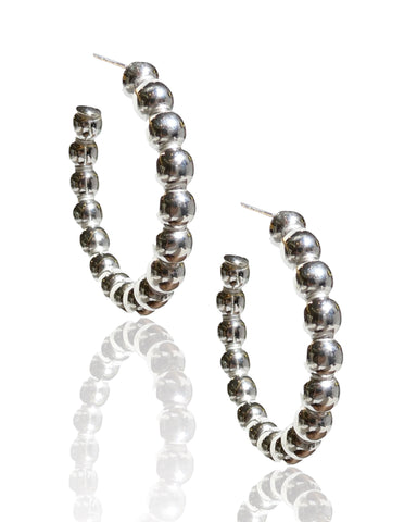 NEW Medium Sterling Silver Beaded Hoop Earrings