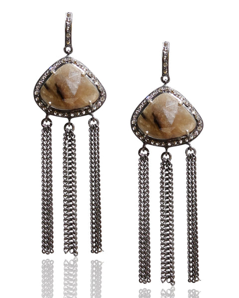 NEW Smoky Rutilated Quartz and Black Diamond Fringe Earrings