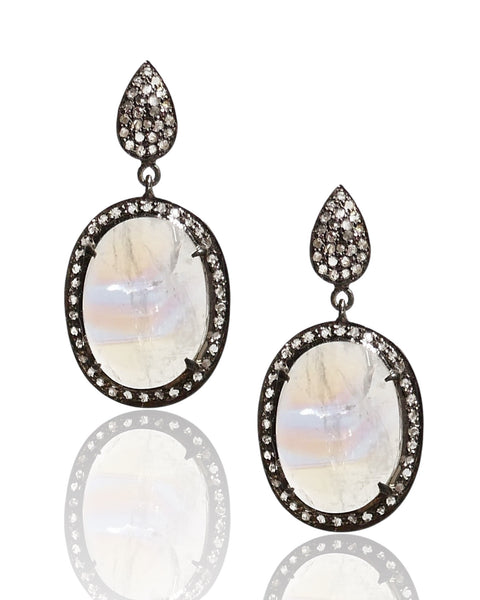 NEW Rainbow Moonstone and Black Diamond Drop Earrings