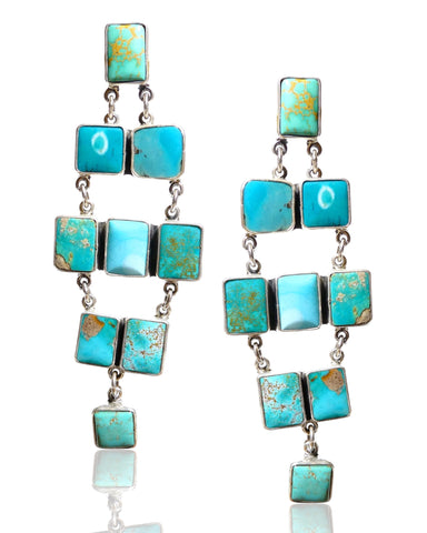 NEW Natural Turquoise and Sterling Silver Chandelier Earrings