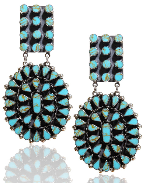 NEW Large Natural Turquoise and Sterling Silver Concho Earrings