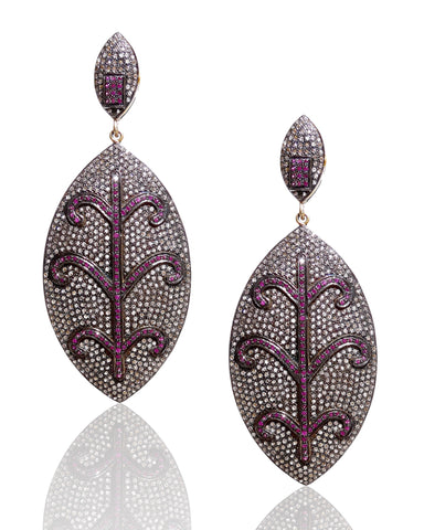 NEW Pave Ruby and Black Diamond Flourish Earrings