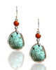 NEW Natural Turquoise and Red Coral Sterling Silver Dangle Earrings