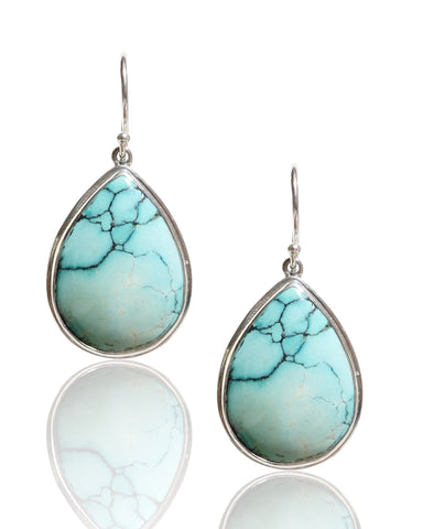 NEW Natural Turquoise Sterling Silver Teardrop Dangle Earrings