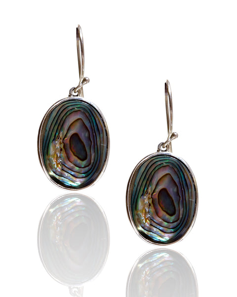 NEW Sterling Silver Oval Abalone Shell Dangle Earrings