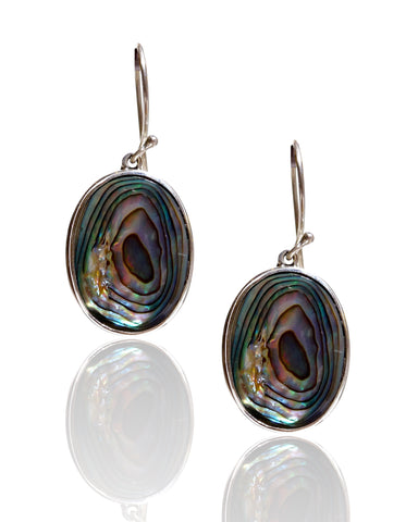 NEW Sterling Silver Oval Abalone Shell Dangle Earrings