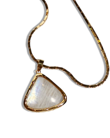 NEW Natural Rainbow Moonstone Triangle Pendant