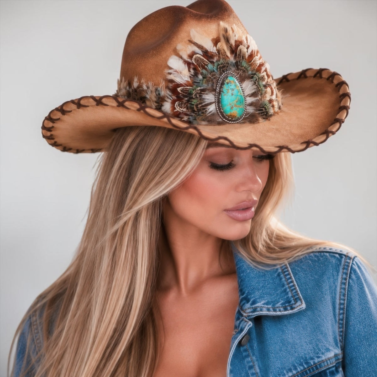 The Sierra Turquoise Feather Cowgirl Hat