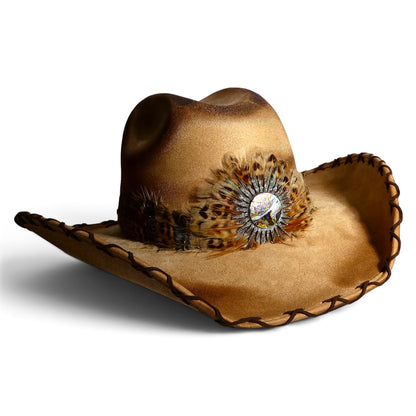 The Sierra Black Diamond & Abalone Starburst Feather Cowgirl Hat