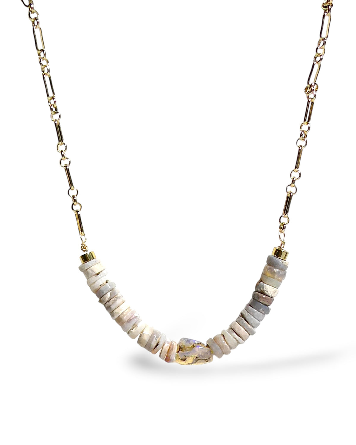 Natural Opal Rondelle with Chunky Bead Chain Necklace