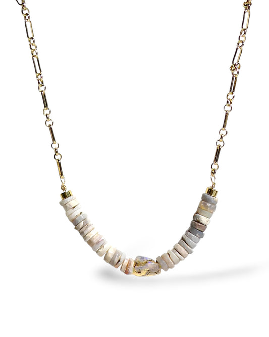 Natural Opal Rondelle with Chunky Bead Chain Necklace