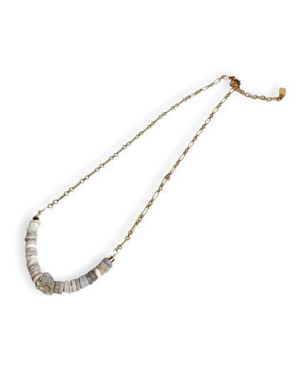 Natural Opal Rondelle with Chunky Bead Chain Necklace