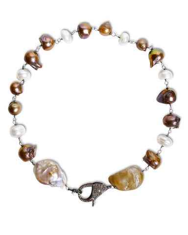 NEW Baroque Natural Freshwater Pearl Necklace with Diamond Clasp