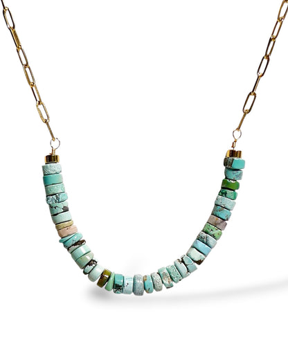 Natural Turquoise Rondelle Chain Necklace