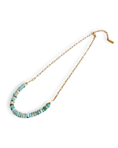 Natural Turquoise Rondelle Chain Necklace