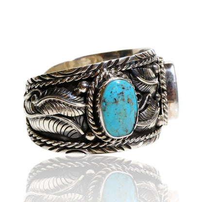 NEW Triple Turquoise Stone Etched Sterling Silver Cuff