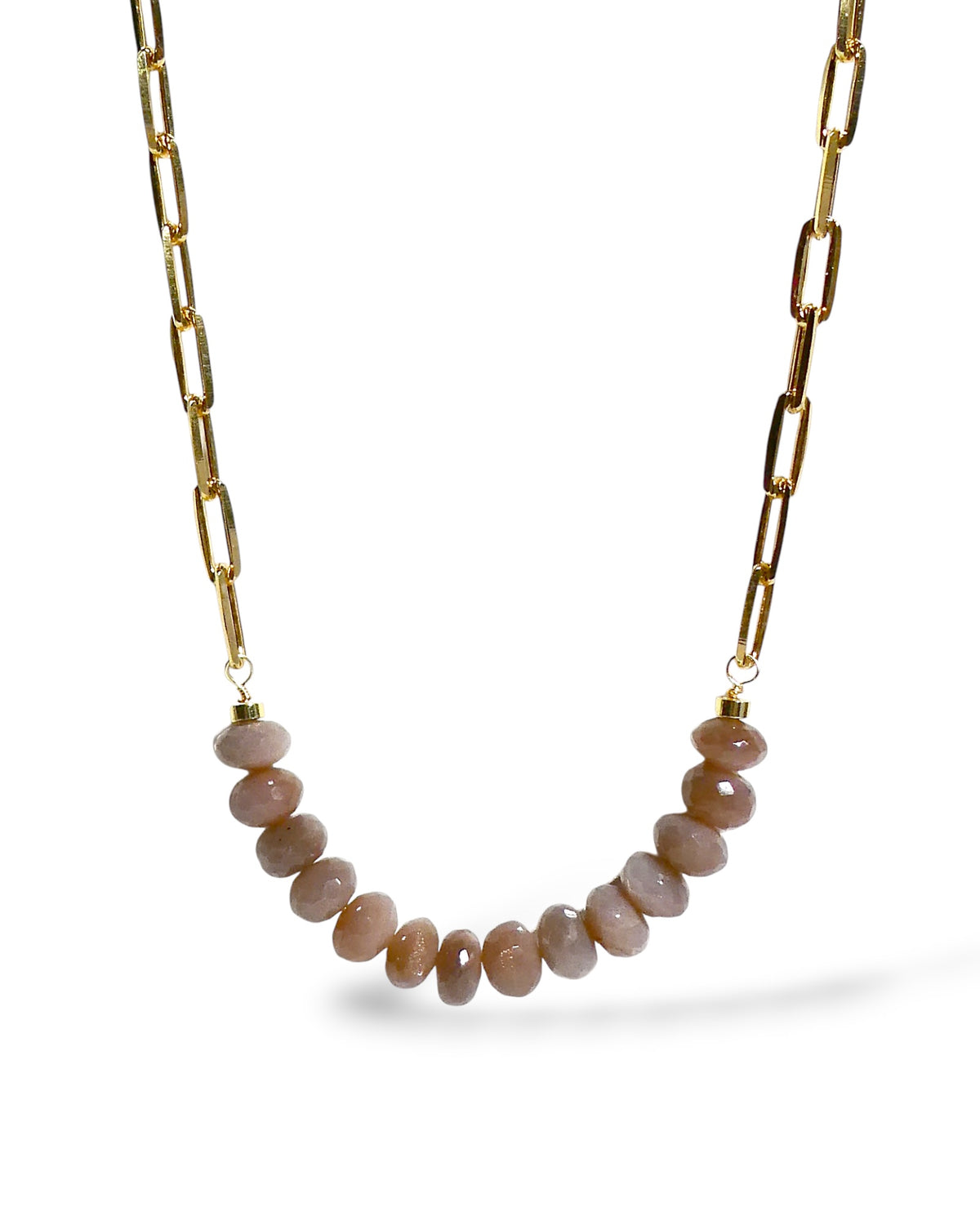Chocolate Moonstone Gold Paperclip Necklace